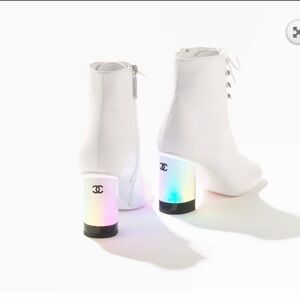 CHANEL White Heeled Boots with LED Detail